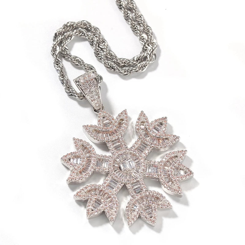 Icy Baguette Snowflake Pendant Necklace