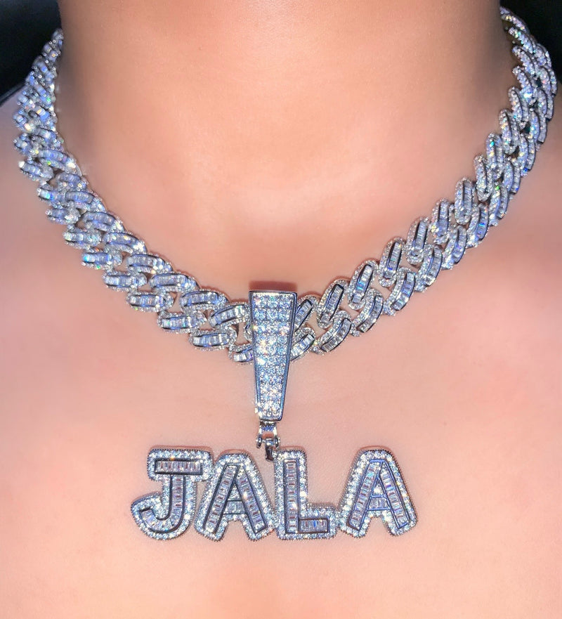 Baguette Chain Pendant Name Necklace