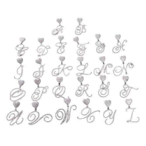 Cursive Heart Initial Tennis Chain Necklace in Pink